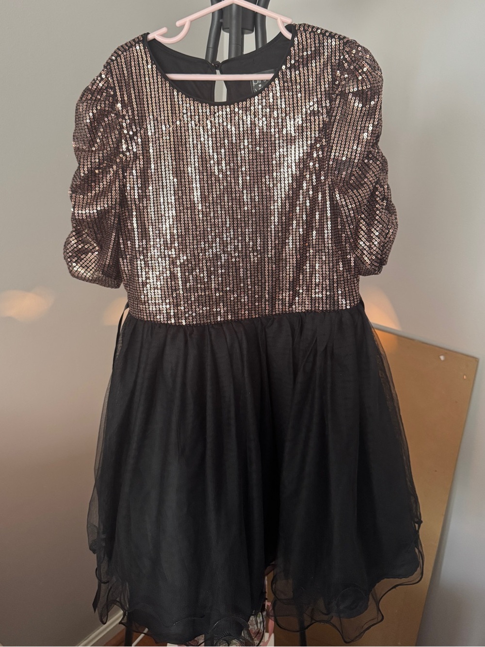 Pink & Violet Girls Black Tulle Party Dress & Rose Gold Sequin Bodice- NWOT- $30